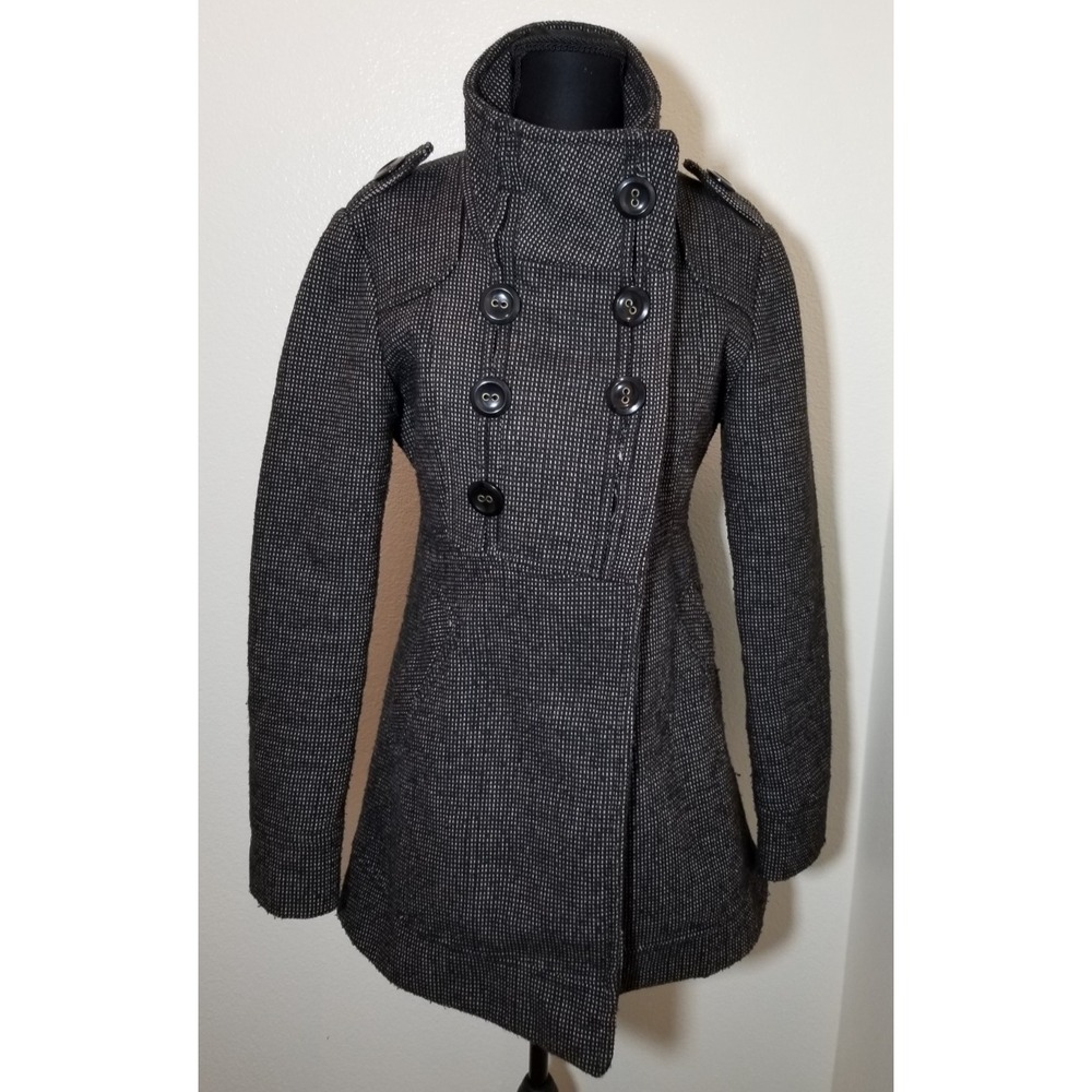 Vintage Razzle Dazzle Women Small Wool Pea Coat Retro Coastal Minimalist Preppy